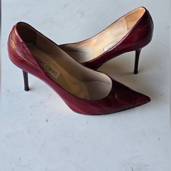 Jimmy Choo Pumps Womens Sz 6 Anouk Red Snakeskin Python Embossed Stiletto Heels - Picture 8 of 16